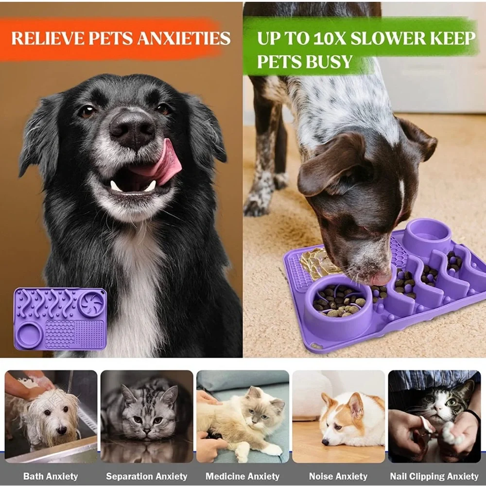 Lick Mat Slow Feeder Upgraded 3 In 1 Dog Bowls Suction Cups Dog Anxiety 12x8 S